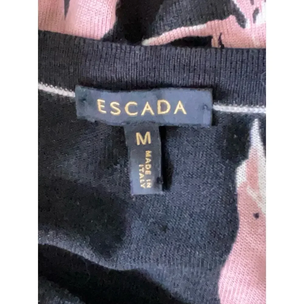 Escada Black Pink Floral Wool Silk Button Front Cardigan Size Medium